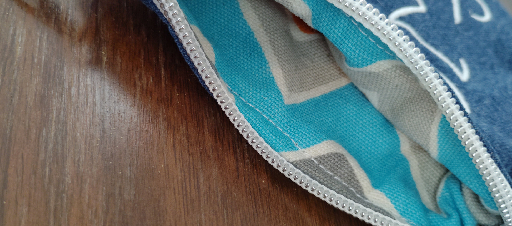 Cat and Dog embroidered wristlet zip pouch Recycled denim