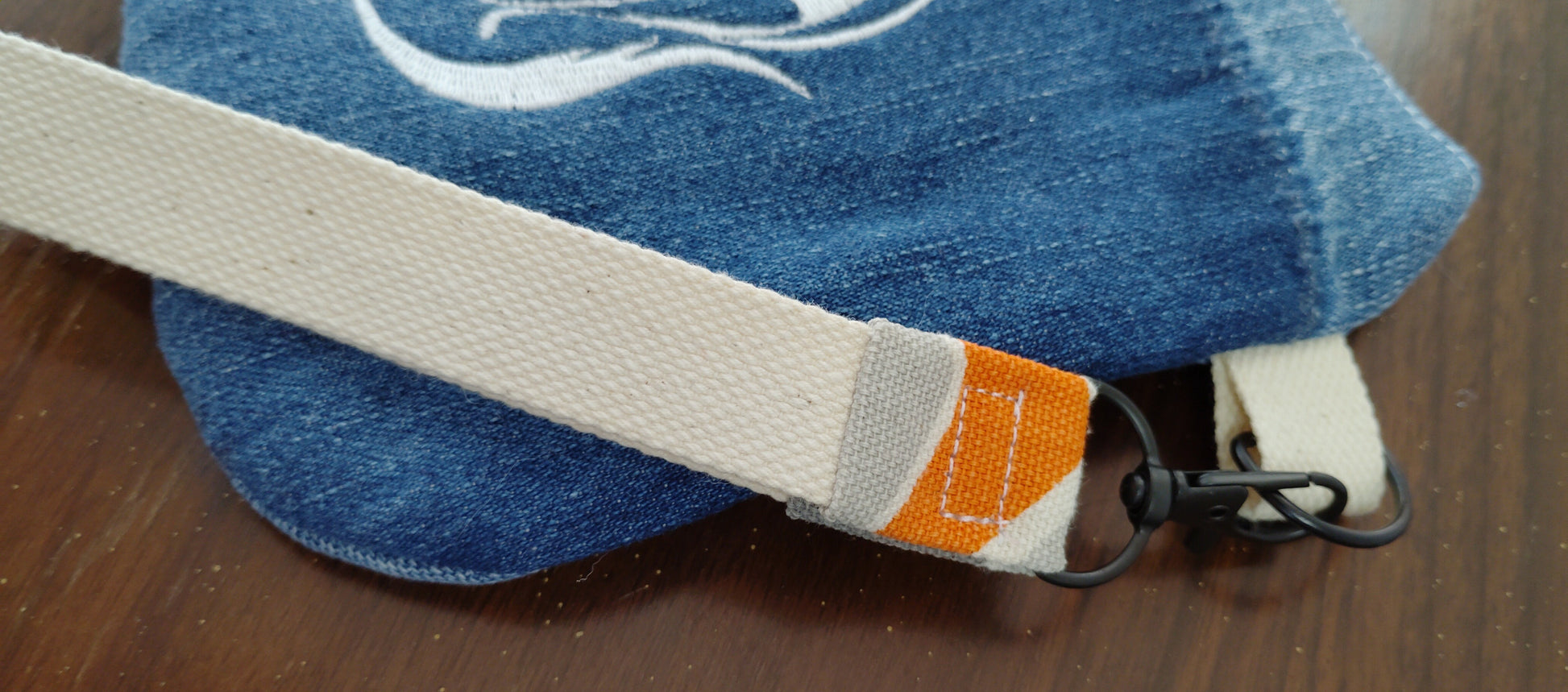 Cat embroidered wristlet zip pouch Recycled denim