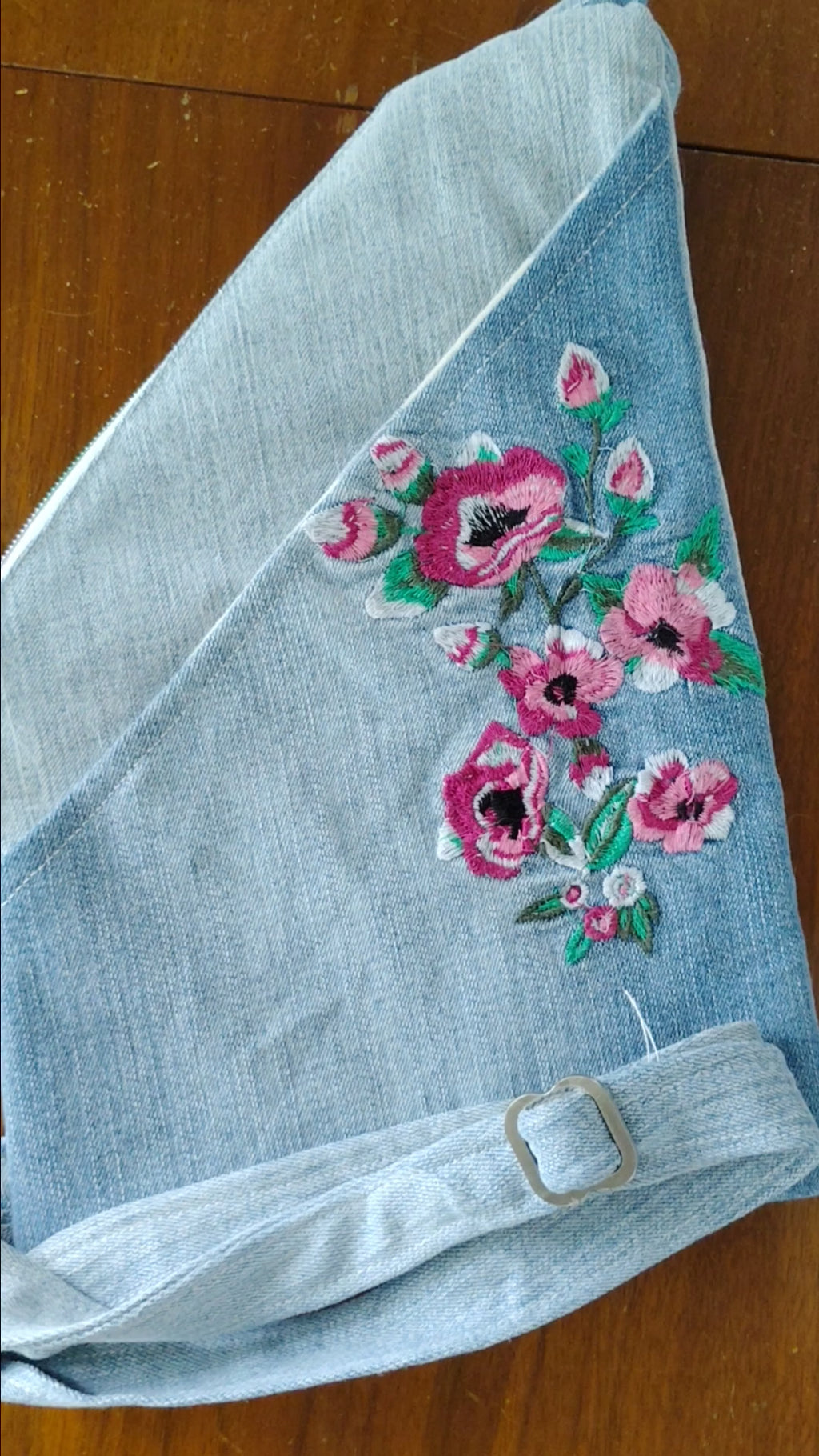 Crossbody backpack repurposed jeans bag