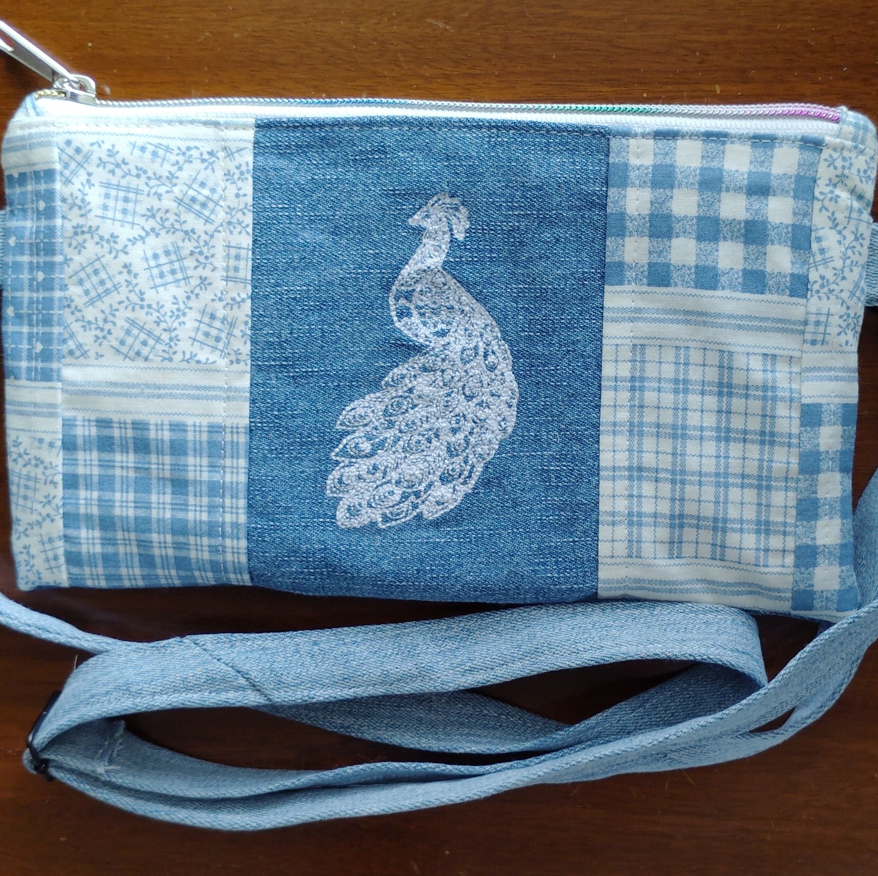 Embroidered Peacock bumbag fanny or crossbody bag