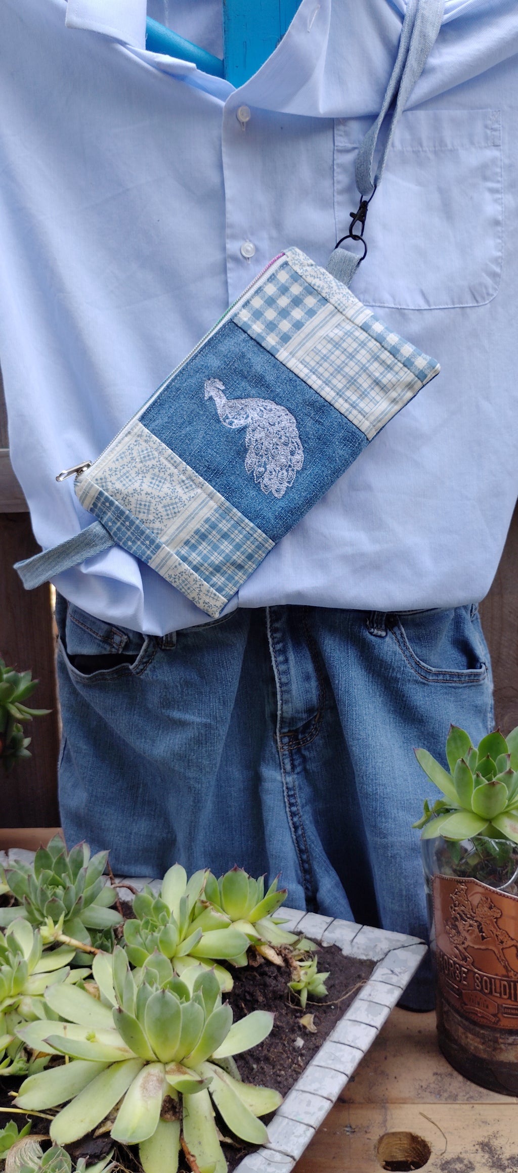 Embroidered Peacock bumbag fanny or crossbody bag