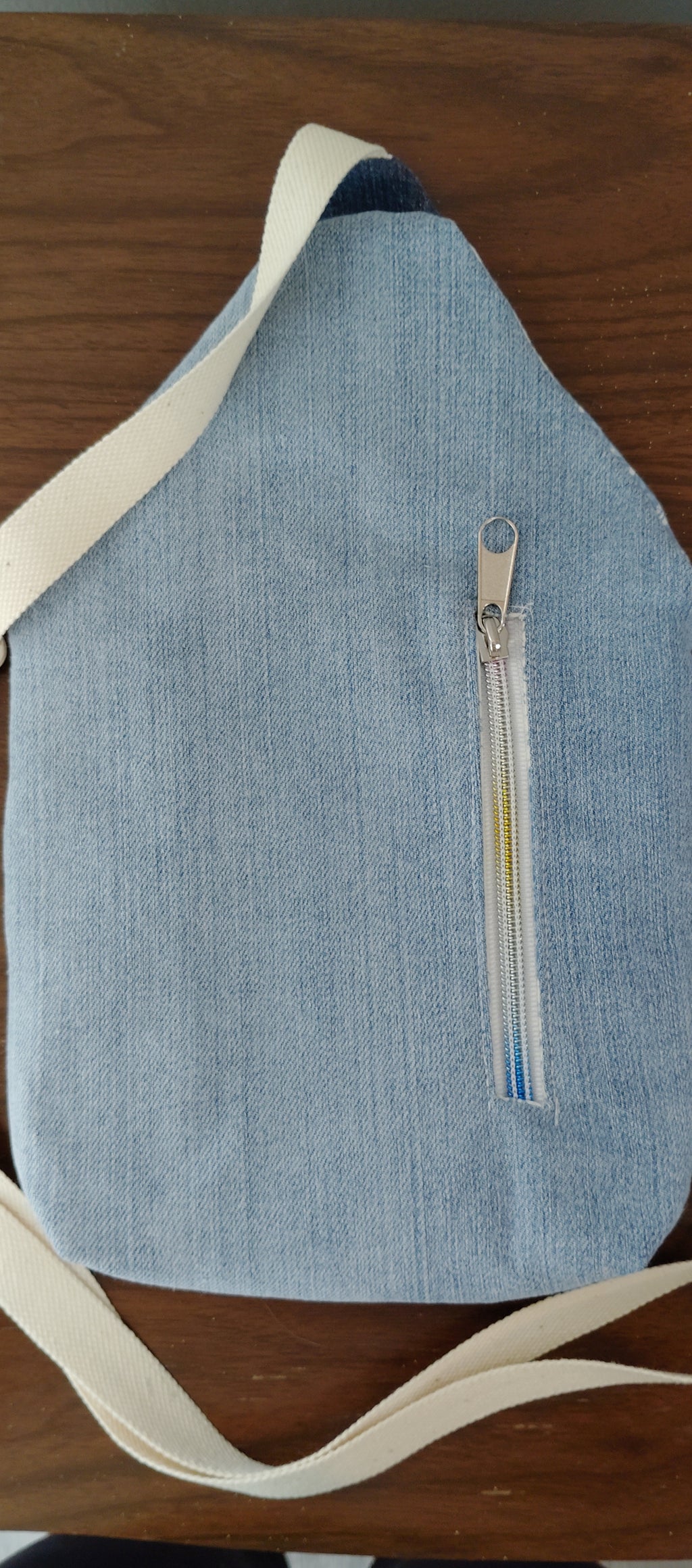 Crossbody backpack repurposed jeans bag